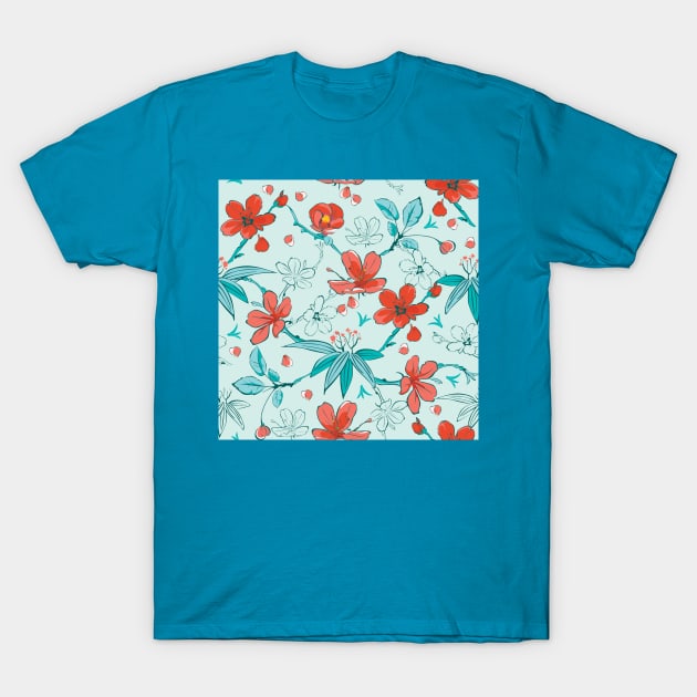 Japanese Cherry Blossom Floral Pattern Botanical T-Shirt by Studio Hues